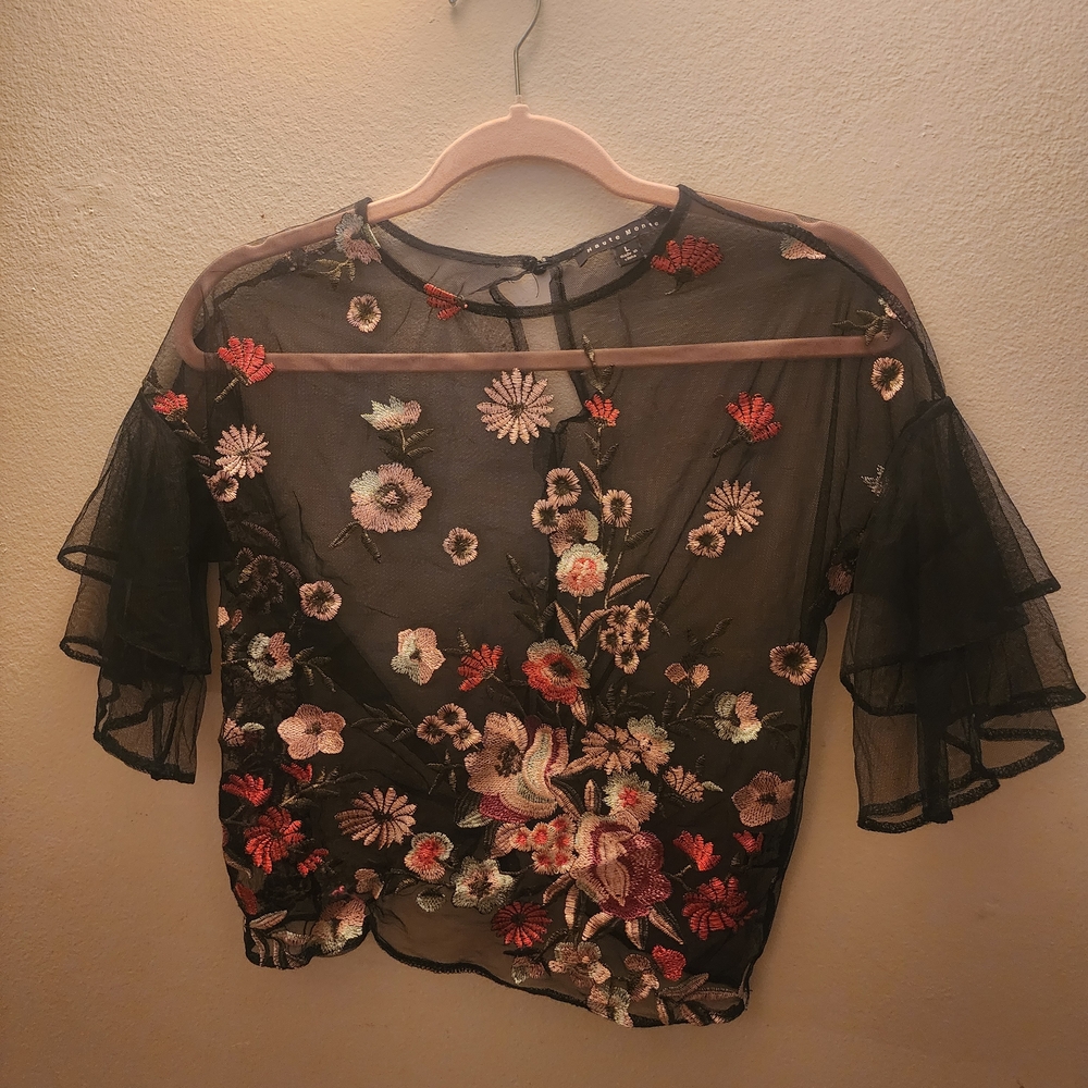 Haute Monde Black Sheer Floral Blouse